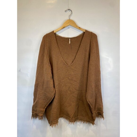 Free People Irresistible V Neck Sweater Wool Blend Fringe Trim Oversized Large - Picture 3 of 7
